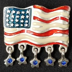 AJMC US FLAG WITH BLUE DANGLING STARS - BROOCH